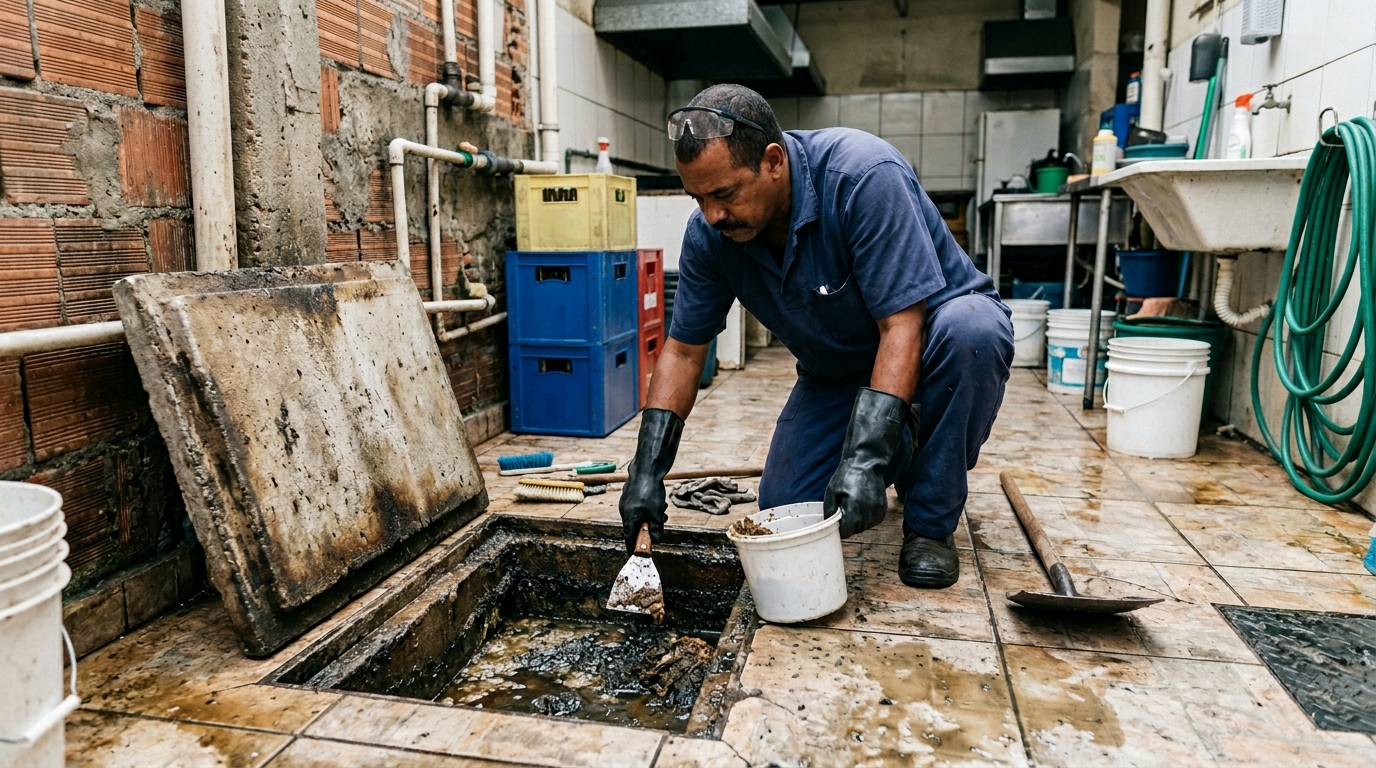 Limpeza de caixa de gordura residencial em Recife‑PE